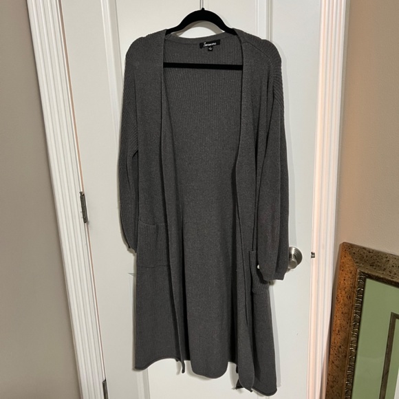 Long line open front cardigan with small balloon sleeves - Picture 7 of 10